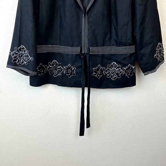JM Collection Linen Blazer Womens 16 Beaded Black Rhinestones Party Wedding - Picture 3 of 5